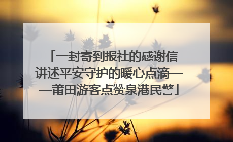 一封寄到报社的感谢信 讲述平安守护的暖心点滴——莆田游客点赞泉港民警
