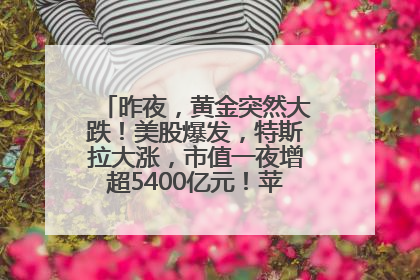 昨夜，黄金突然大跌！美股爆发，特斯拉大涨，市值一夜增超5400亿元！苹果传来大消息